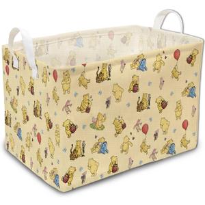 Winnie Nursery Hampers with Handles, the Pooh Nursery Storage Basket, Classic Winnie Baby Nursery Hamper Decor, Foldable and Waterproof Canvas Organizers for Toys Clothes Bedroom Bathroom