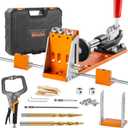 VEVOR Pocket Hole Jig Kit, 34 Pcs Pocket Hole Jig System with 11" C-clamp, Fixture, Step Drills, Wrenches, Drill Stop Rings, Square Drive Bits, Toolbox, Adjustable, for DIY Carpentry Projects