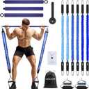Hommie Portable Pilates Bar Kit with Resistance Bands for Men and WomenUpgraded 3 Section Pilates Bar with Resistance Bands (20-60lb) for Home Gym Equipment Supports Full-Body (Blue)
