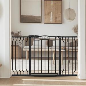 Baby Gate for Stairs 29.53"-53.1" Extra Wide, Pressure Mounted Dog Gate Indoor, Walk Thru Pet Gate for Cat Dog Child, Pet Gates for The House Doorway Black
