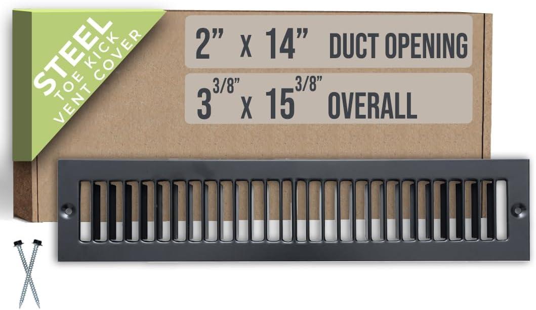 Fits 2x14 Duct Opening | Toe Kick Vent Cover by Handua | Cabinet Toe Kick Space Register Grille | HVAC Toe Space Vent Cover | Outer Dimensions: 3 3/8" X 15 3/8" | Black