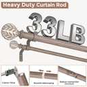 Double Curtain Rod 36-122 Inch, Boho Wood Decorative Long Dual Curtain Rods for Windows, 1" Adjustable Heavy Duty Double Rod, Handmade Imitation Weathered Wood Grain Leaf Finial Design