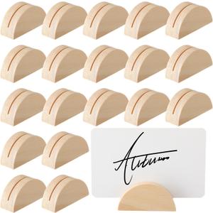 Colingmill 24 Pcs Nature Wood Color Number Stands Indoor Lightweight Wedding Table Name Holder Semicircular Design Place Card Holders Office Tag Photo Menu Clips Banquet Birthday Party Restaurant