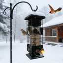 Squirrel Proof Bird Feeders for Outdoors Hanging, Metal Wild Bird Feeder with 4 Feeding Ports | 2.5 LB Capacity, Weather-Resistant for Year-Round Use,Dark Grey
