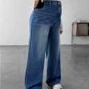 MakeMeChic Women's Maternity Jeans Loose Wide Leg Over The Belly Straight Pregnancy Jeans Denim Pants (Blue, L)