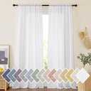 NICETOWN Semi Sheer White Curtains 84 inch Long, Rod Pocket & Back Tab Sheer Linen Curtains & Drapes Balance Privacy & Light Panels for Bedroom/Living Room, W52 x L84, 2 Panels