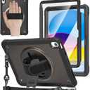 ZenRich Case for iPad (A16) 11th 2025/ iPad 10th Generation 10.9 inch 2022 with Screen Protector, Shockproof Slim Case with Pencil Holder/360Rotating Kickstand/Handle/Carrying Strap, Black