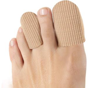 Welnove 10Pack Toe Caps Closed Toe Surface Fabric Sleeve Protectors with Gel Lining, Prevent Pain Relief for Corns, Blisters and Ingrown Toenails (Size Large + Size Medium) (Beige - 4 Large + 6 Medium)