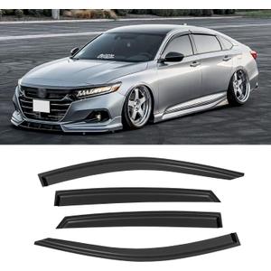 Rain Guards for 2018-2023 Honda Accord Sedan, Out-Channel Window Visor Shields Vent Deflector Shade Wind Dark Smoke 2019 2020 2021 2022 18 19 20 21 22 23, Tape-On Outside-Mount, 4PCS