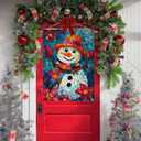 Christmas Garden Flags for Outside Winter Snowman Large Yard Flag, Stained Glass Style Seasonal Farmhouse Winter Xmas Holiday Outdoor Decor 28x40 Inch Double Sided