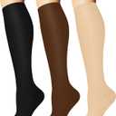 Compression Socks for Women and Men Circulation (3 Pairs) is Best Support for Running Athletic Cycling Hiking (Large-X-Large, Black/Brown/Nude)