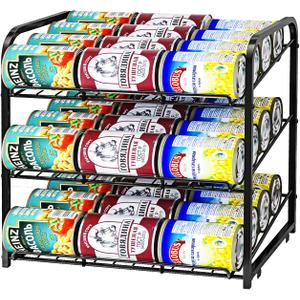 Can Rack Organizer, 3 Tier Stackable Can Storage Dispenser,for Food Storage, Kitchen or Pantry, Storage for 36 Cans, Black