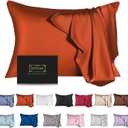 Mulberry Silk Pillowcase for Hair and Skin,Queen Size Cooling Silk Pillow Case with Hidden Zipper,Allergen Proof Dual Sides Soft Breathable Smooth Silk Pillow Cover for Women(Queen,Orange)