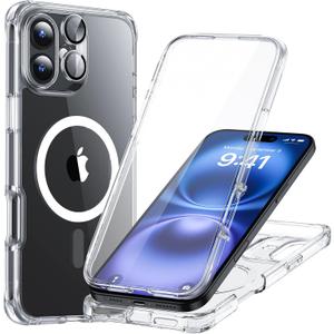 ESR for iPhone 16 Plus Case, Compatible with MagSafe, Full-Body Military-Grade Drop Proof Case with Built-in 9H+ Tempered Glass Screen Protector, Armor Series, Clear