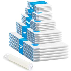 Simple Deluxe 25 Pack Space Saver Bags, Vacuum Storage Bags, Space Saver Bags for Comforters, Blankets, Bedding, Pillows and Clothes, Hand Pump Included(5 Jumbo/5 Large/5 Medium/5 Small/5 Roll M)