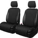 Leader Accessories 2pcs Car Seat Covers for All Seasons Soft & Breathable Front Premium Covers Non-Slip with Headrest Protector Universal Fits Most Automotive, Van, SUV, Truck Black (Front Set Black)