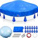 15'/18'/21'/24'Round Pool Cover for Above Ground Pools, Above Ground Pool Cover Kits with Pool Pillow, Pool Cover Weights, Wirerope & Rope Tensioner and Hooks, Pool Winter Cover Accessories