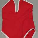 OQQ Women's One Piece Swimsuit Tummy Control V Neck Bathing Suits 2025 Trendy (Medium, Red)