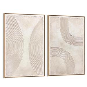 SAFERRYHOME Neutral Boho Hand Painted Abstract Wall Art, 24"x36"x2 Framed | Abstract 3D Textured Framed Wall Decor, Modern Mid Century Minimalist Geometric Line Painting for Home Office Living Room