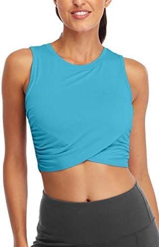 Sanutch Yoga Crop Tops Dance Tops Fitted Workout Crop Tops Yoga Tank Tops Athletic Sports Shirts for Women Size L