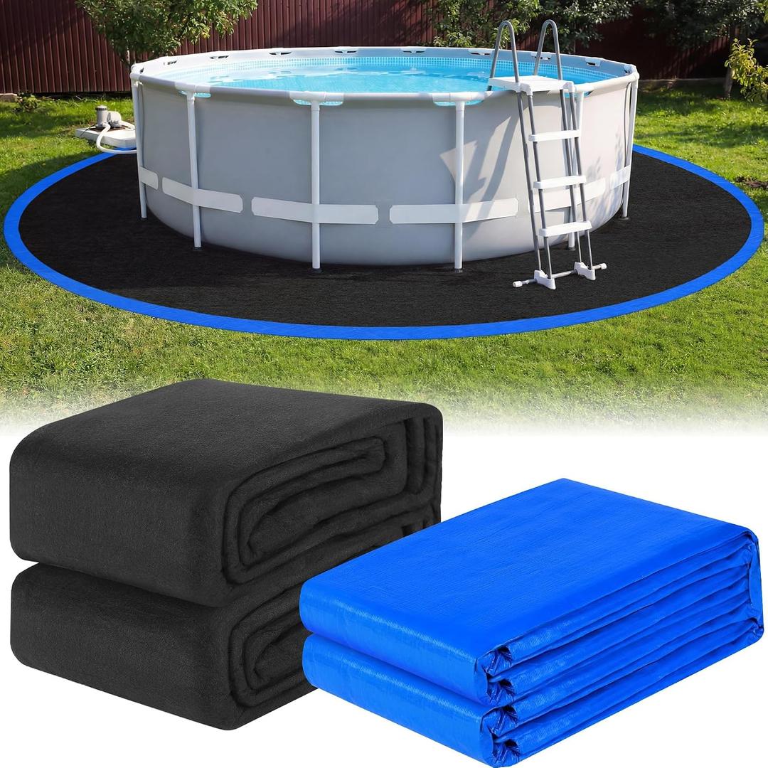 Hahood 2 Pieces 15.5FT Round Pool Liner Pad for Above Ground Swimming Pools Waterproof Swimming Pool Mat and Felt Liner Pad for Puncture Resistant, Extend Liner's Life