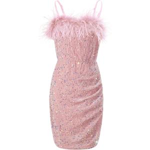 EXARUS Girls Sequin Dress Bodycon Tween Glitter Semi Foraml Party Cocktail Ball Spaghetti Strap Short Kids Fancy Dresses (12 Years, Pink)