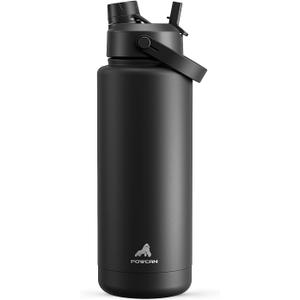 POWCAN 40 oz Insulated Water Bottle with 2-in-1 Straw and Spout Lid, Keep Cold 24H, Leak-Proof, BPA-Free, Double Wall Stainless Steel Water Bottle for Sports, Gym, Travel, and School (Dark Knight)