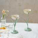 NIKKY HOME Tulip Taper Candle Holders Set of 2, Vintage Elegant Flower Shaped Metal Candlestick for Table Centerpieces, Spring Wedding Decor and Dinner Party, White & Green