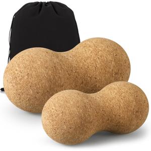 Novabright 2 Pcs Cork Peanut Massage Ball Double Lacrosse Ball Peanut Roller for Myofascial Release, Muscle Relaxation Acupoint Massager for Back, Shoulder, Feet Pain Relief(4.7 and 6.3 Inches)