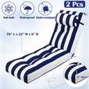 Wenqik Set of 2 Outdoor Chaise Lounge Cushions 76 x 22 x 6 Inch Waterproof Patio Furniture Chaise Cushion with Headrest Pillow Thick Tufted Lounge Pad for Lawn Pool Hotel(Navy Blue White Stripes)