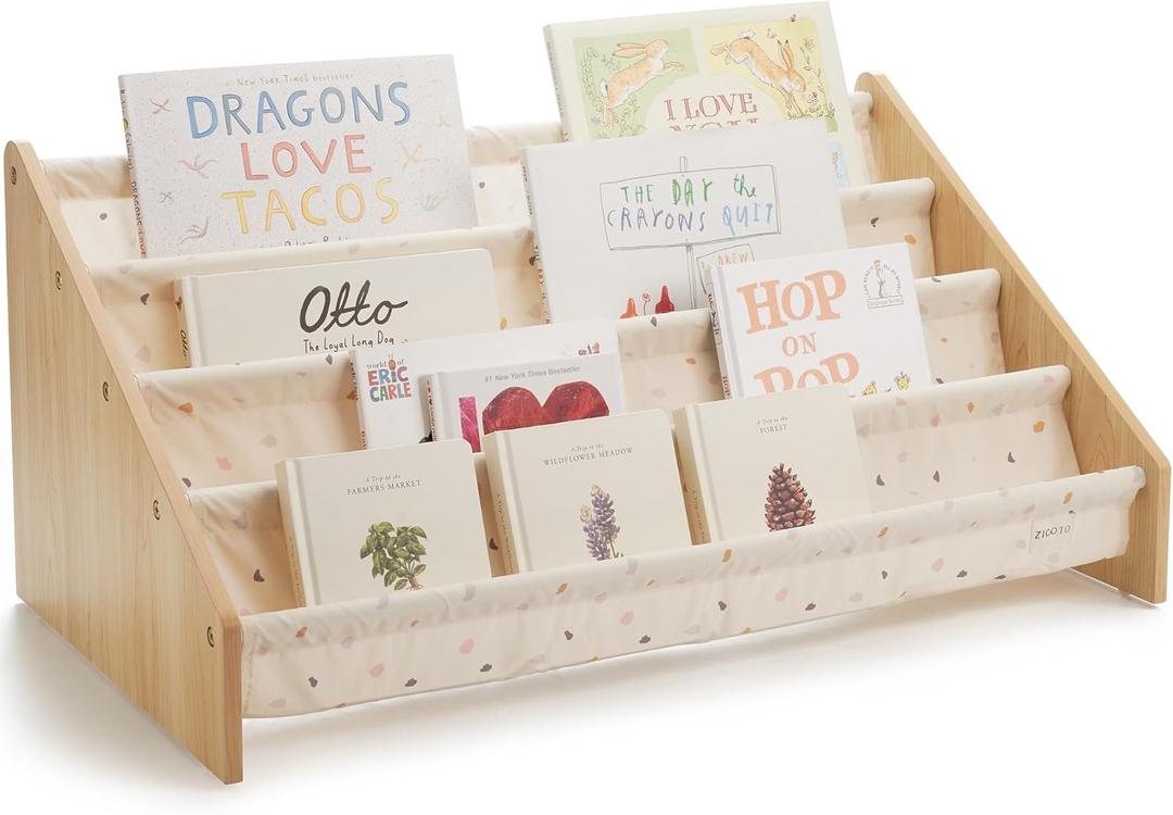 ZICOTO Decorative Bookshelf for Kids - Beautiful Shelf to Display All Books - Perfect Nursery Organizer for Baby Girl or Boy's Montessori Bedroom or Toddler Play Room Decor (Terrazzo)