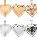 Beebeecraft 1 Box 4Pcs Heart Photo Frame Charms 316 Stainless Steel Smooth Heart Love Locket Charms with Pinch Bails for Jewelry Making DIY (Gold, Silver)
