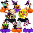 JULMELON 8PCS Halloween Party Decorations Honeycomb Centerpiece, Cute Pumpkin Ghost Witch Halloween Centerpiece Table Decorations Table Toppers for Halloween Party Favors Supplies
