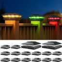 APONUO Solar Post Cap Lights Color Changing - RGB 8 Solid & Gradient Colors, IP65 Waterproof, for 4x4 5x5 6x6 Wood Vinyl Fences, Deck, Patio, Yard, Black, 16 Pack