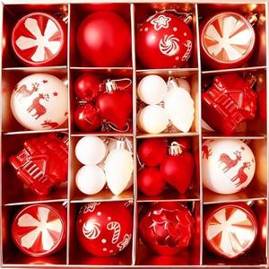 Trytuny Christmas Ball Ornaments, 40pcs Hanging Ornaments for Christmas Tree Xmas Hanging Ornaments Decoration Indoor Holiday Tree Decorations (Red)