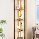 EDISHINE 64" Corner Shelf with LED Light, Modern Corner Floor Lamp with Shelves, 3CCT, Stepless Dimmable Tall Floor Lamp for Living Room, Bedroom, Office, Dining Room, 3000K 4000K 5000K, Black