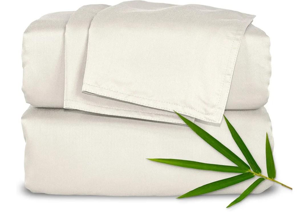 King Sheets, Genuine 100% Organic Viscose Derived from Bamboo Bed Sheet Set, Luxuriously Soft & Cooling, Double Stitching, 2 Year Quality Promise (King, White)
