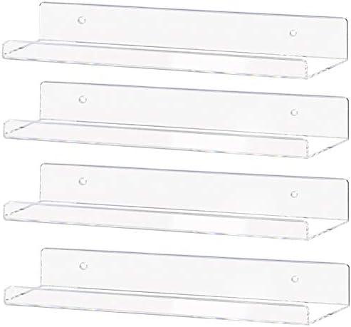 Yieach Clear Acrylic Shelf 15" Invisible Floating Wall Ledge Bookshelf, Kids Book Display Shelves Wall Mounted (15 Inch 4Pack)