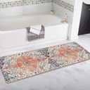 Bathroom Rug Boho Vintage Bath Mat Non-Slip Water Absorbent Bath Rugs Soft Microfiber Floor Mats Entrance Mat for Bathtub Bedroom Bathroom Decor-Orange 17"x47"