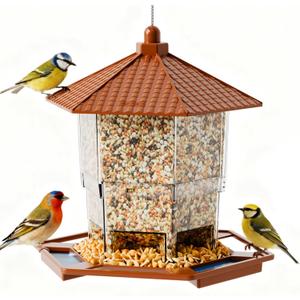 Yieach Hanging Bird Feeder for Outdoors, Large Hopper Squirrel Proof Birdfeeder for Cedar ,Red, Cardinal, Blue Jay and Wild Birds, Easy to Feel Birdhouse & Bird Seed Feeder & Gazebo for Outside, Tree, Brown