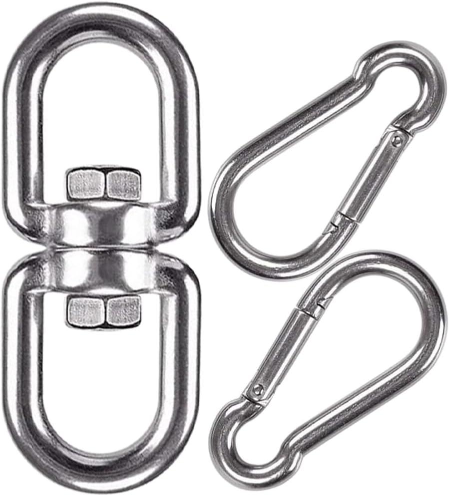 Swing Swivel, Heavy Duty 304 Stainless Steel Double Ended Hanging Eye Hook Hanger with Snap Hooks for Heavy Bag, Gym Equipment, Aerial Yoga, Hammock Chair, Outdoor Playground Swing Set