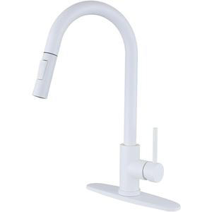 White Kitchen Faucet with Pull Out Sprayer, Copper Kitchen Faucet with Deck Plate