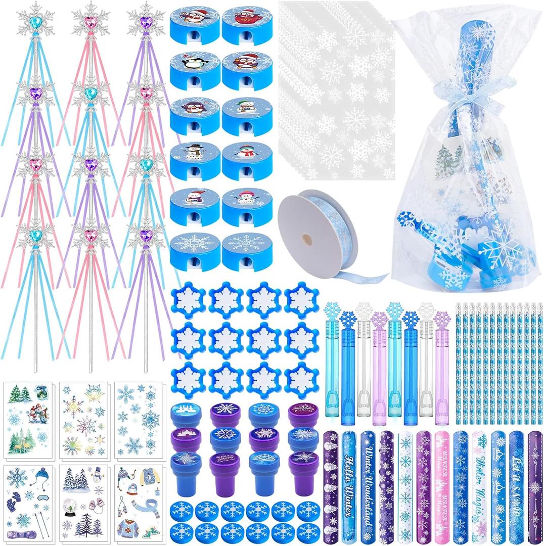 Winter Wonderland Party Favors Set with Snowflake Wands, Stamps, Pencils, Teen Party Supplies and Decorations (frozen party-122)