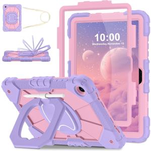 WESOROL Case for Samsung Galaxy Tab A11 Plus Galaxy Tab A9 Plus 11 Inch,Shockproof Cover for Samsung Tablet A11+/A9+ Case with Screen Protector 360 Rotating Stand Pencil Holder,Purple Rose