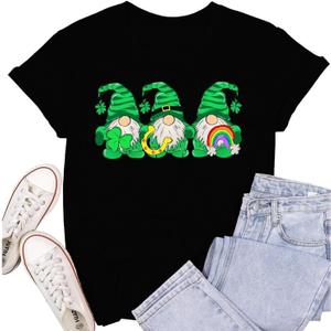 Womens St Patricks Day Shirt Lucky Shamrock Paddy's Day T-Shirt Irish Clover Tee Tops (Medium, Black)