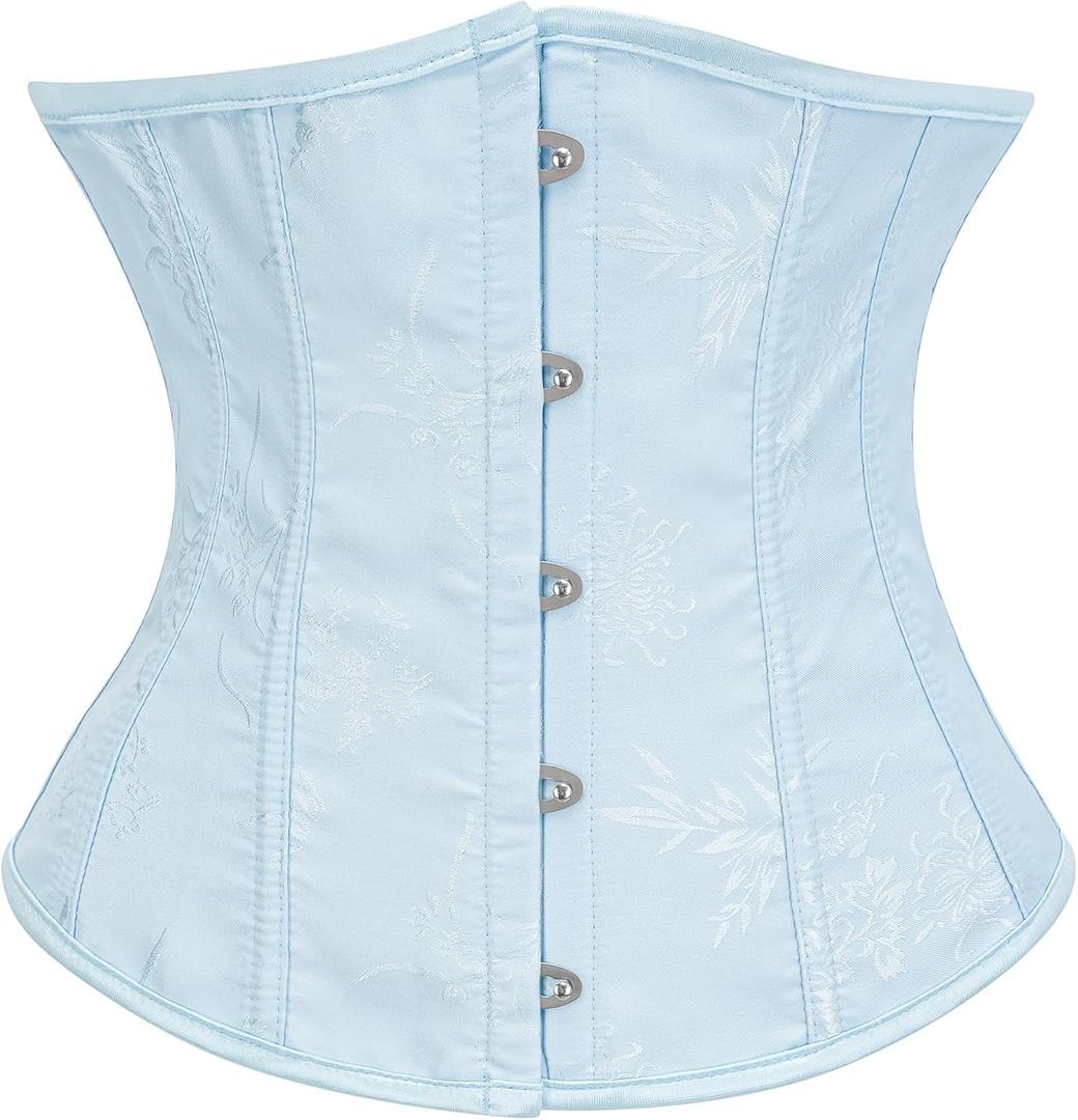 Dreay Womens Vintage Floral Print Underbust Corset Tops Vintage Boned Corset Belt Corset (Small, Blue)