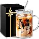 Yekidos Personalized Extra Large Glass Drinking Cup With Lid Straw Boss Gifts For Women Cute Mug Gift For Her Iced Glass Tumbler Initial Cup Retirement Gift Must Haves For Women Apartment Essentials