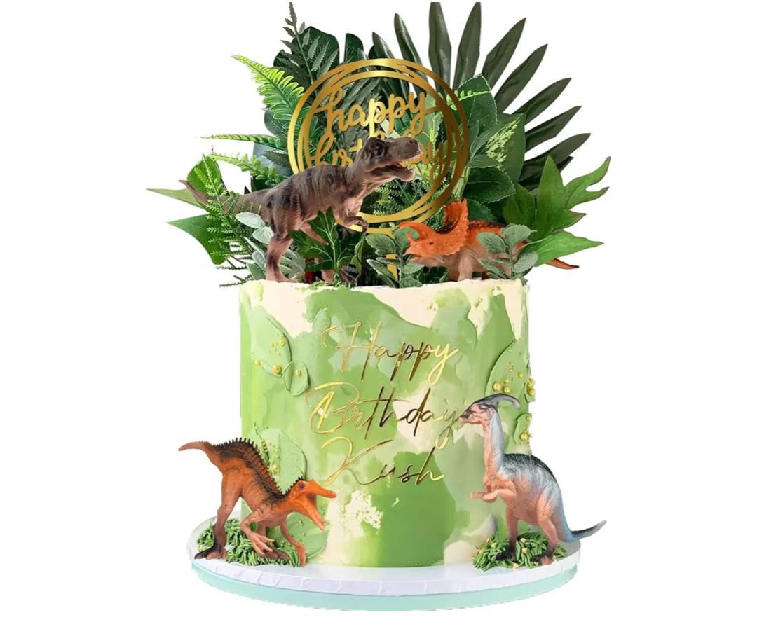 Dinosaur Cake Toppers Dinosaur Figures Model Grass Cake Decorations for Dinosaur Theme Jungle Birthday Supplies (Style 1)