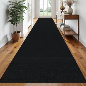 EARTHALL Runner Rug 3x20 Ft Washable Runners for Hallways Extra Long Woven Non Slip Entryway Runner Braided Kitchen Runner Indoor Outdoor Carpet Runners for Hotels, Officel, Stair, Black/Grey