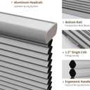 Joydeco Cordless Cellular Shades, 34 Inch Wide Blackout Honeycomb Blinds for Windows, Grey Blinds for Privacy, Thermal Insulation & Noise Reduction